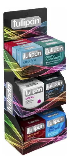 Preservativos Tulip&aacute;n Surtidos Exhibidor 26 cajitas x3 Mixtos (78 preservativos)
