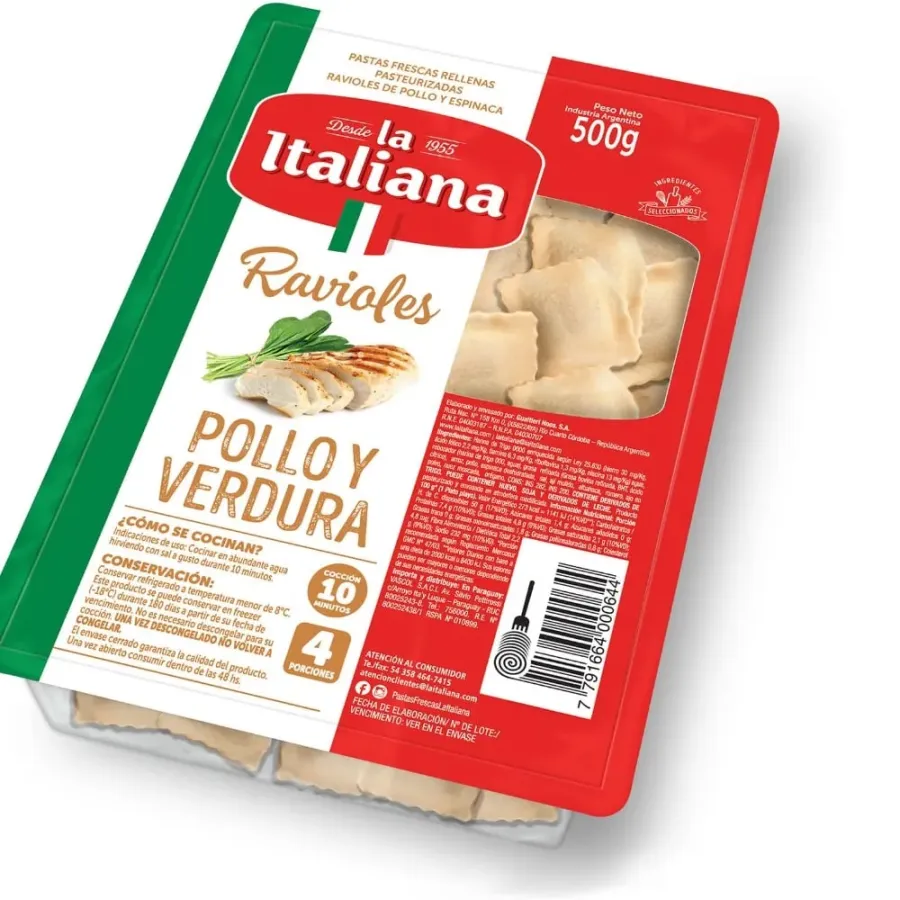 RAVIOLES POLLO Y VERDURA LA ITALIANA*500 GRS
