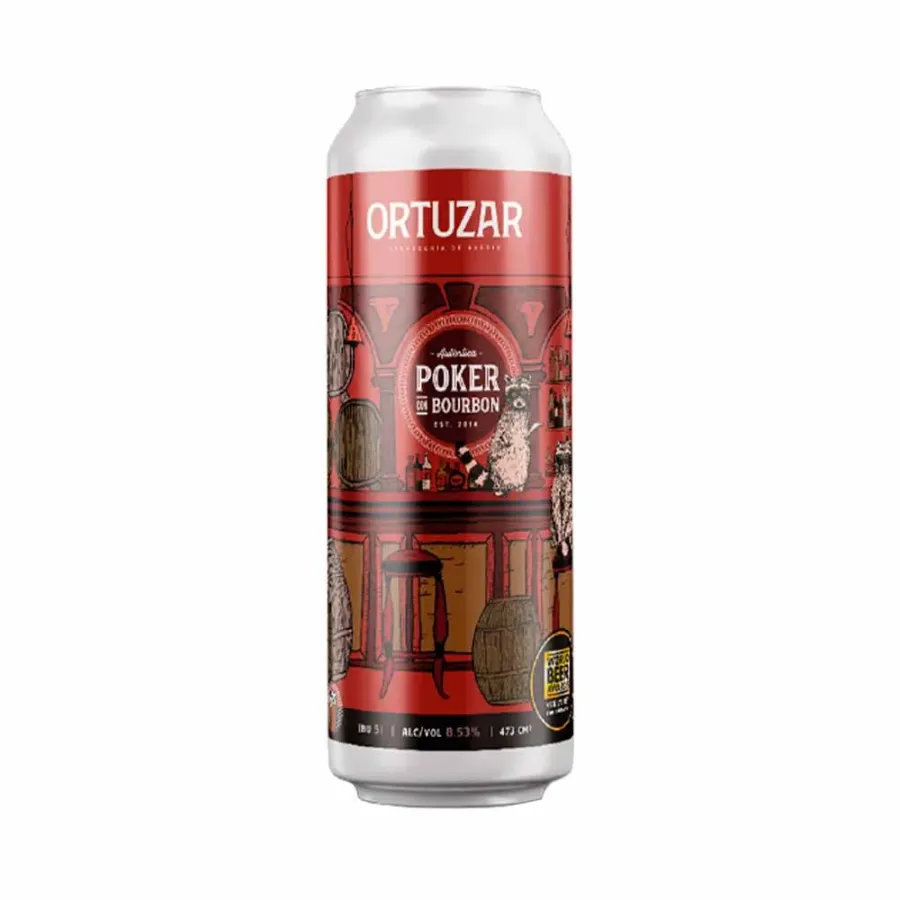 CERVEZA ORTUZAR POKER BOURBON LATA X 473CC
