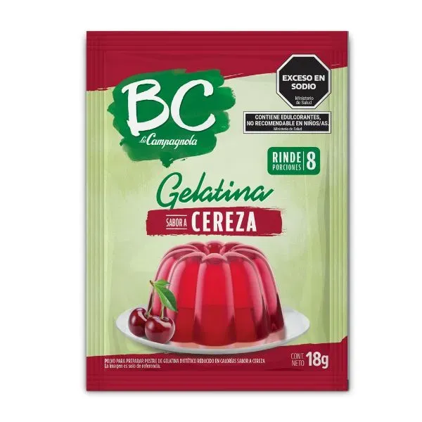 GELATINA BC CEREZA LIGHT 6 X 8 X 18GRS