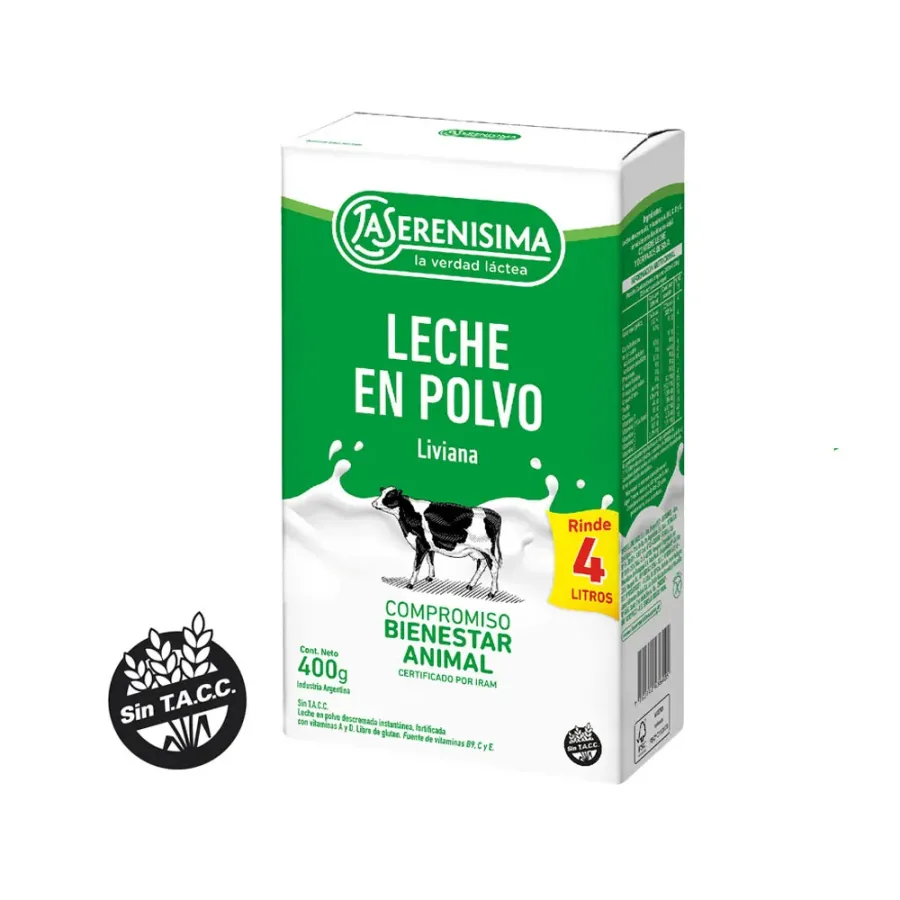 LECHE EN POLVO LA SERENISIMA DESC. ESTUCHE*400GRS VIT. B9