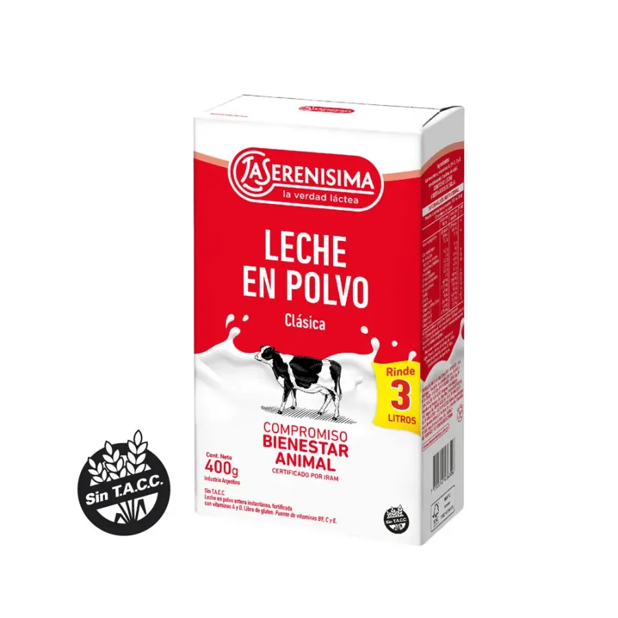 LECHE EN POLVO LA SERENISIMA ENT. ESTUCHE*400GRS VIT. B9
