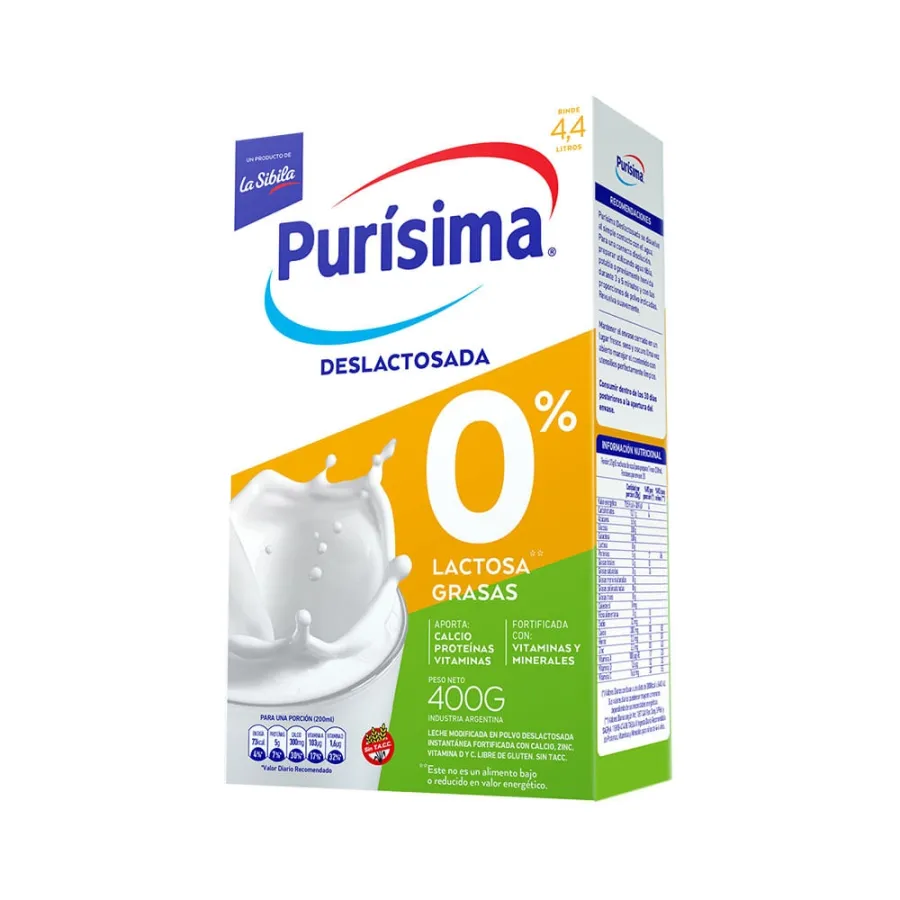 LECHE EN POLVO PURISIMA ENT RED LACTOSA 12 X 400