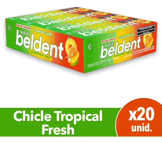 Chicle beldent tropical mix caja 20 unid
