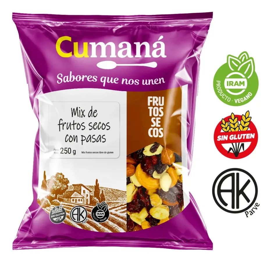 MIX FRUTOS SECOS CUMANA CON PASAS FLOWPACK 10 X