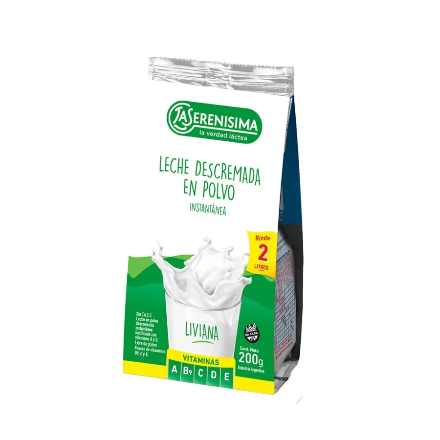 LECHE EN POLVO LA SERENISIMA DESCREMADA BOLSA*200GRS FORT.