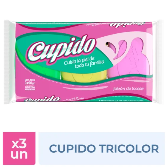 JABON TOCADOR CUPIDO TRICOLOR  X 3 X 90 GRS